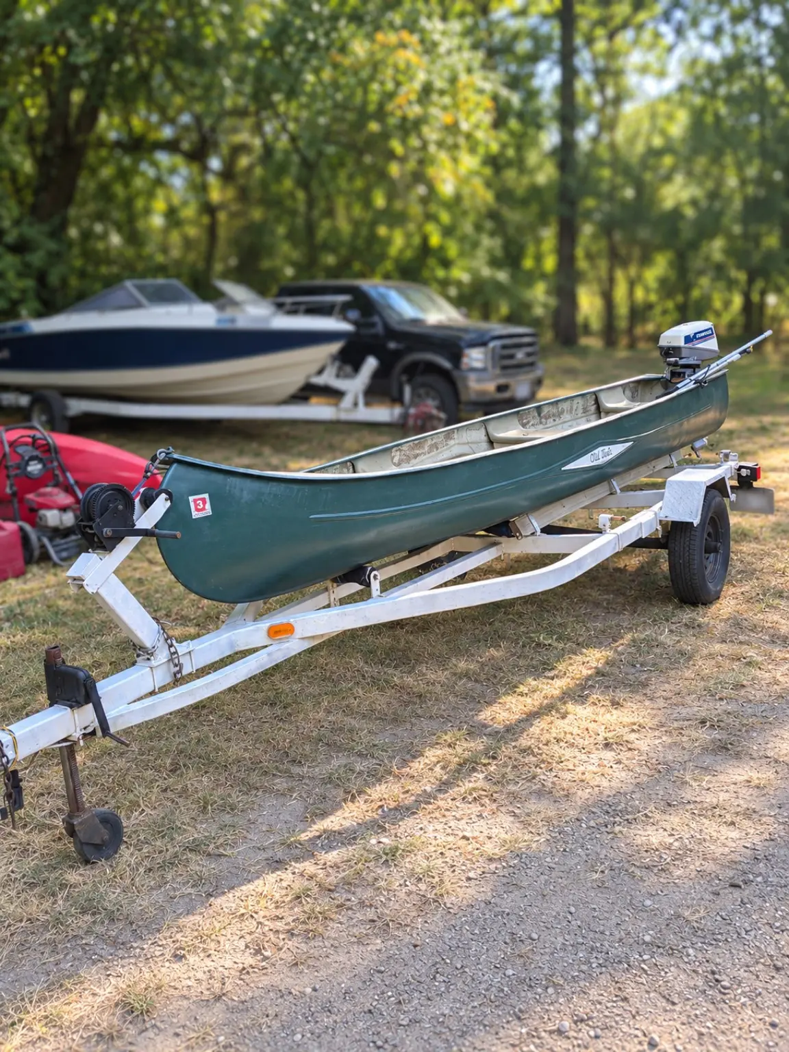 Rebuilt canoe trailer with finished frame and lighting