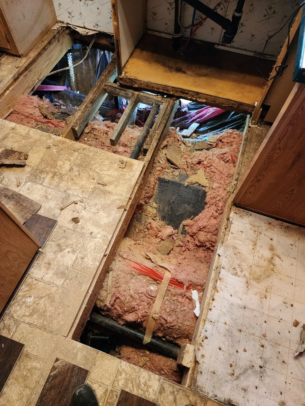 Replacement kitchen framing in progress