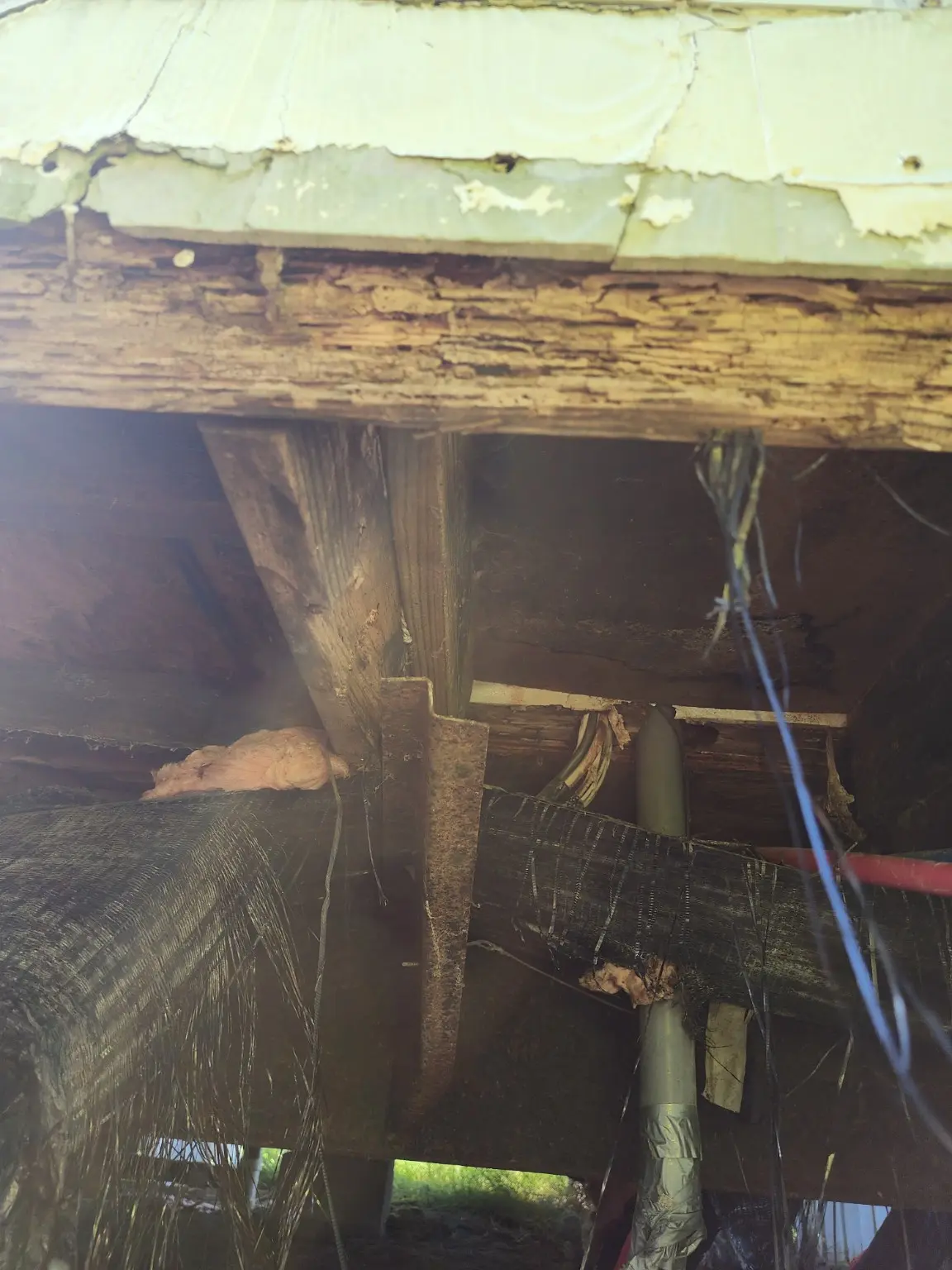 Water-damaged kitchen structure during demolition